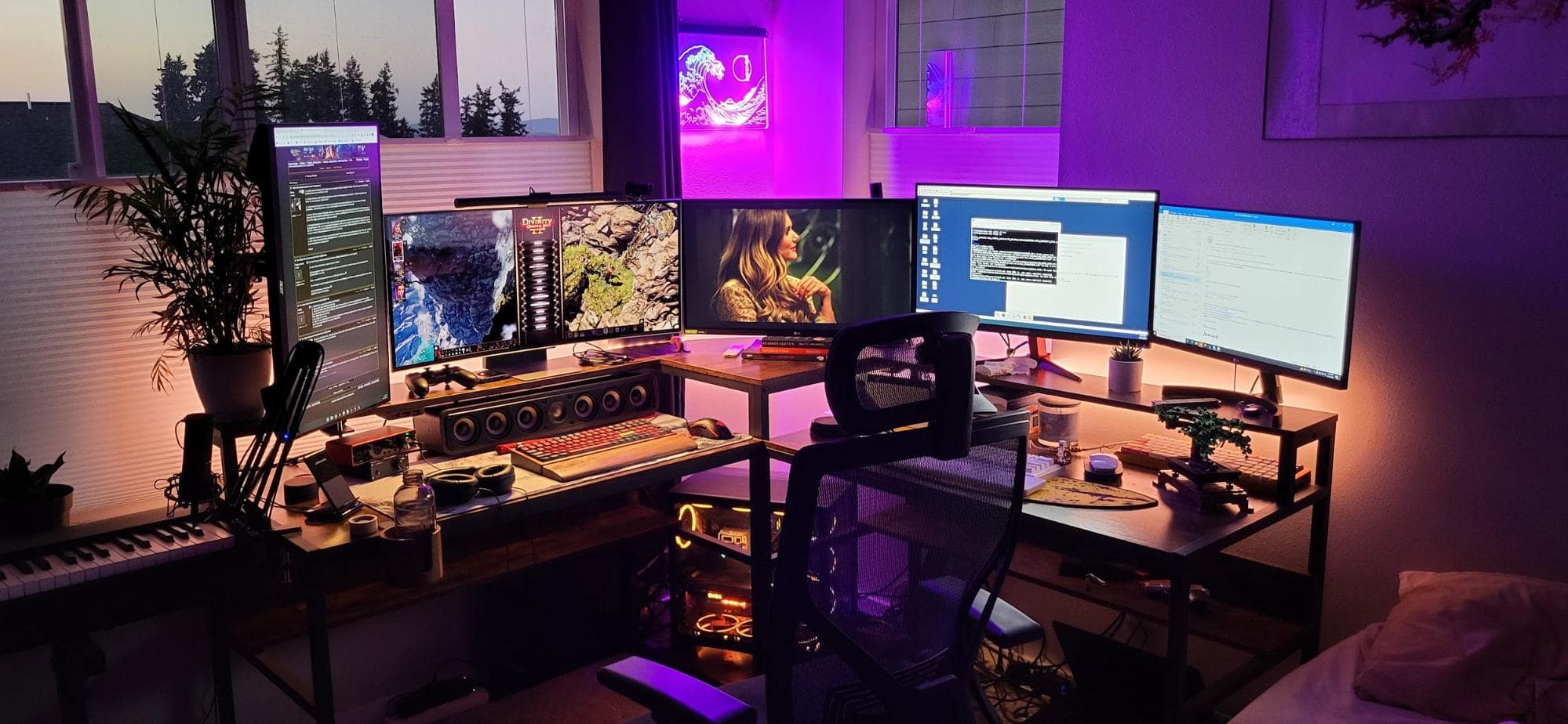 Real-Life Five Monitor Desk Setup in Seattle, US
